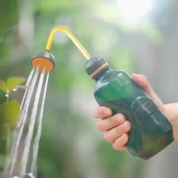 15.22oz Handheld Watering Can with Detachable Shower Head - Flexible Long Nozzle, Squeeze Trigger, Transparent Plastic Plant Sprinkler for Indoor & Outdoor Gardening