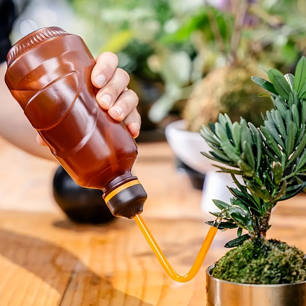 15.22oz Handheld Watering Can with Detachable Shower Head - Flexible Long Nozzle, Squeeze Trigger, Transparent Plastic Plant Sprinkler for Indoor & Outdoor Gardening