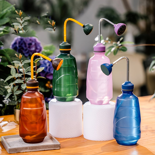 15.22oz Handheld Watering Can with Detachable Shower Head - Flexible Long Nozzle, Squeeze Trigger, Transparent Plastic Plant Sprinkler for Indoor & Outdoor Gardening